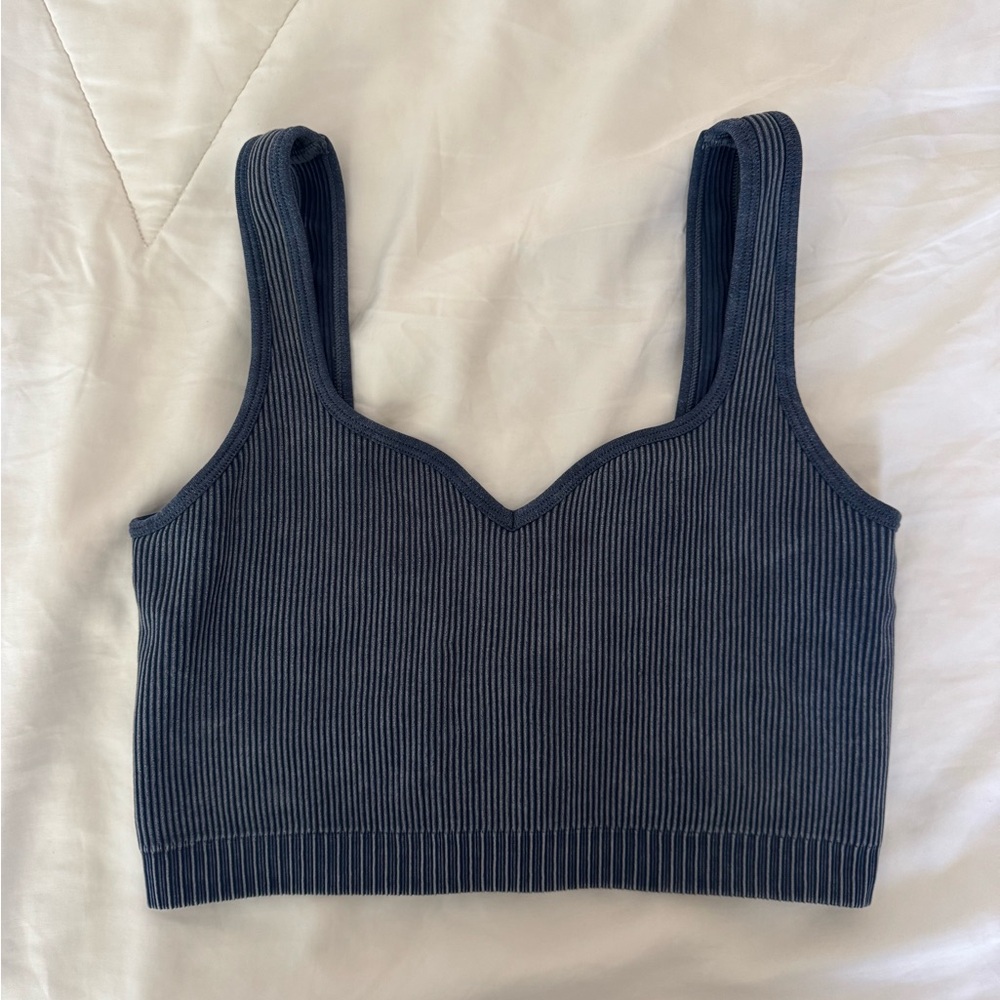 POPFLEX Blue Ribbed Crop Top - Picture 4 of 9